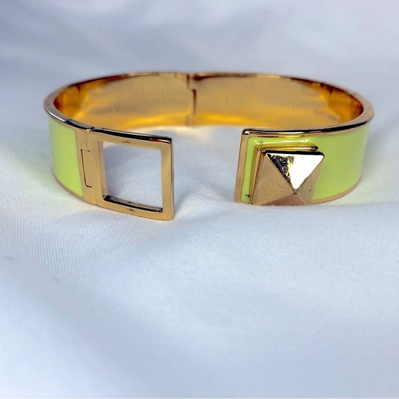 Kate Spade ♠️ Lime Green And Gold Enamel Hinged Bracelet - Picture 5 of 7